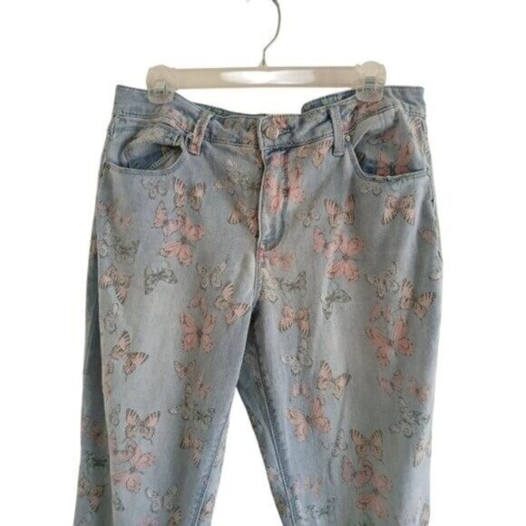 Laurie Felt Woman's 12 Boyfriend Jeans Relaxed Fit Butterfly Print Whimsical - Picture 4 of 8